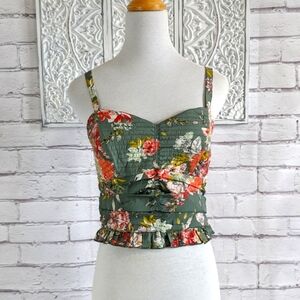 BOG COLLECTIVE Cropped Smocked Frilly Quilted Floral  Ditsy Prairie Top